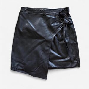 NWT Black Faux Leather Wrap Skirt